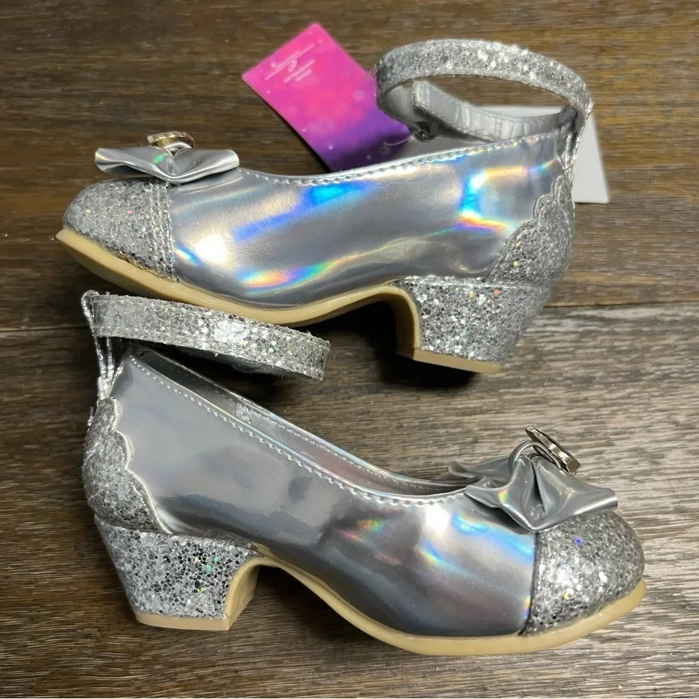 Girls Disney Princess Ariel Ballet Shoes Silver Glitter Heels Size 6